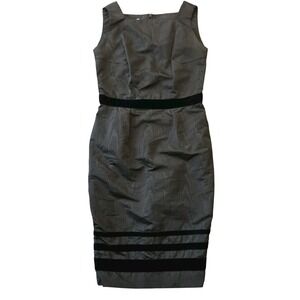 VTG Tomasz Starzewski 100% Silk Black Dress 10 Velvet Trim Made In England LBD